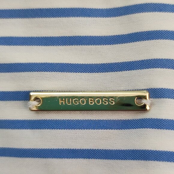 Hugo Boss blouse women's size 8 white with blue stripes business casual - Picture 9 of 14